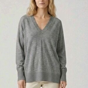 Eileen Fisher Merino Wool Sweater Size Large Italian Yarn Gray Mini Dress Tunic